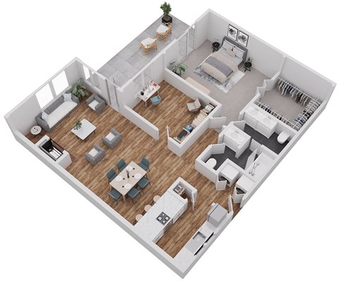 Lake Meridian Shores 1 bedroom with den 3D floor plan